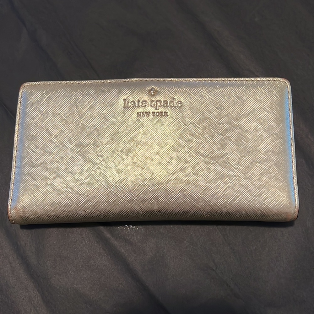 Kate Spade Metallic Gold Leather Slim Bifold Wallet